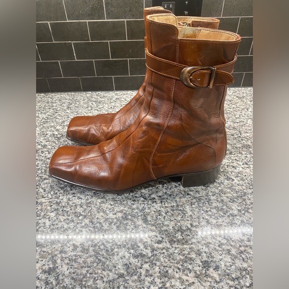 Lee Kee Vintage Cognac Brown Leather Buckle Strap Boots - Picture 2 of 10